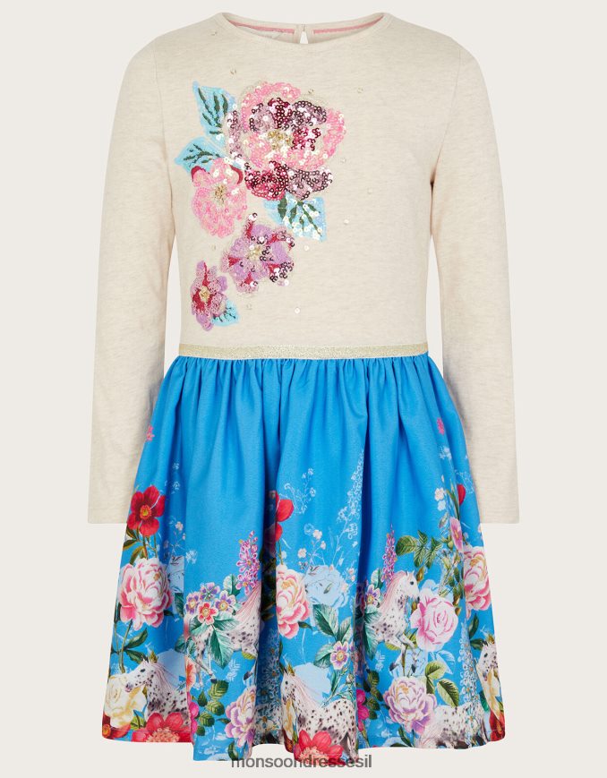 הַלבָּשָׁה Monsoon שמלת סוס פרחונית 2 ב-1 כְּחוֹל ילדה HTJ0TZ1741