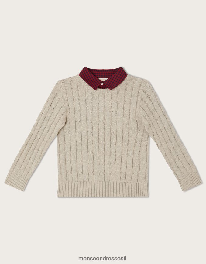 הַלבָּשָׁה Monsoon סוודר כבלים 2 ב-1 וחולצת ג'ינגהם אפור יֶלֶד HTJ0TZ2238