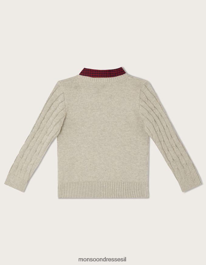 הַלבָּשָׁה Monsoon סוודר כבלים 2 ב-1 וחולצת ג'ינגהם אפור יֶלֶד HTJ0TZ2238