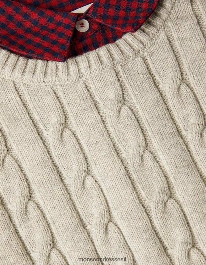 הַלבָּשָׁה Monsoon סוודר כבלים 2 ב-1 וחולצת ג'ינגהם אפור יֶלֶד HTJ0TZ2238