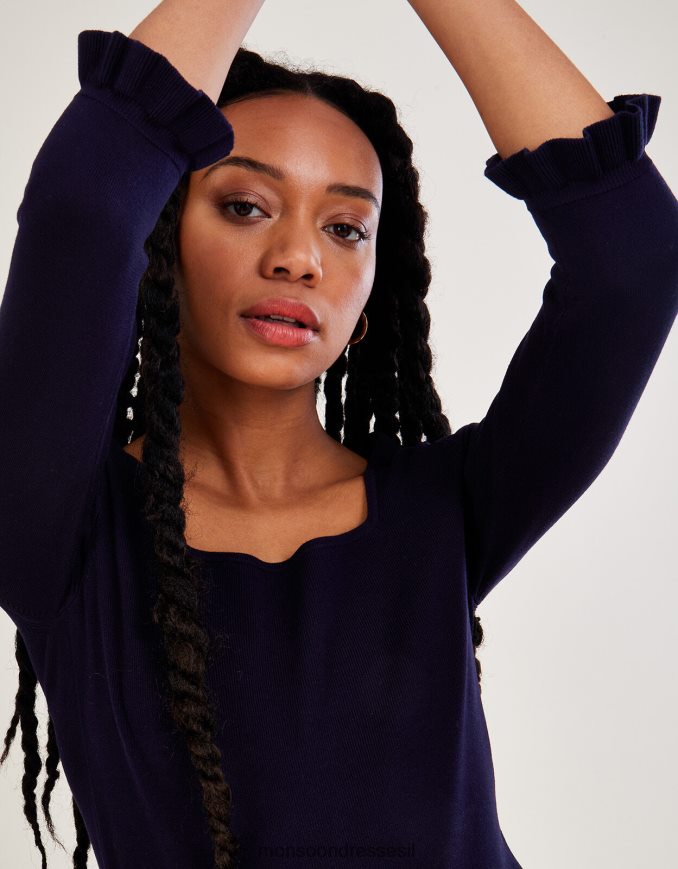 הַלבָּשָׁה Monsoon מגשר עם צווארון מרובע 3/4 שרוול עם lenzing ecovero כחול (צי) נשים HTJ0TZ547