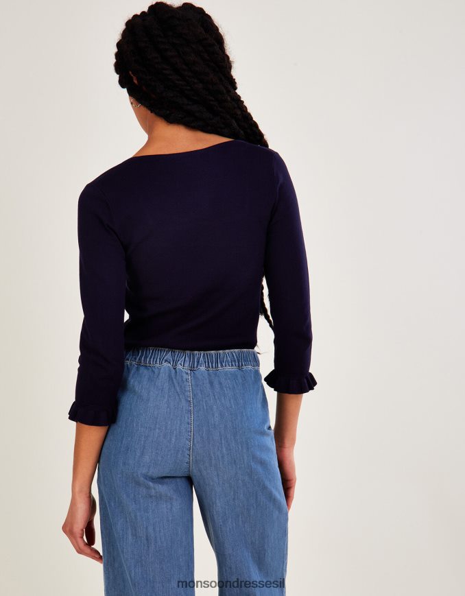 הַלבָּשָׁה Monsoon מגשר עם צווארון מרובע 3/4 שרוול עם lenzing ecovero כחול (צי) נשים HTJ0TZ547