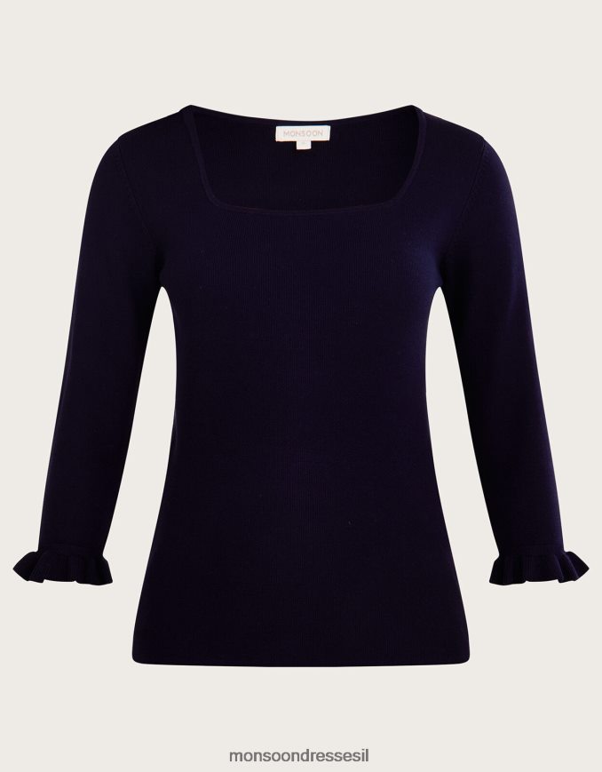 הַלבָּשָׁה Monsoon מגשר עם צווארון מרובע 3/4 שרוול עם lenzing ecovero כחול (צי) נשים HTJ0TZ547