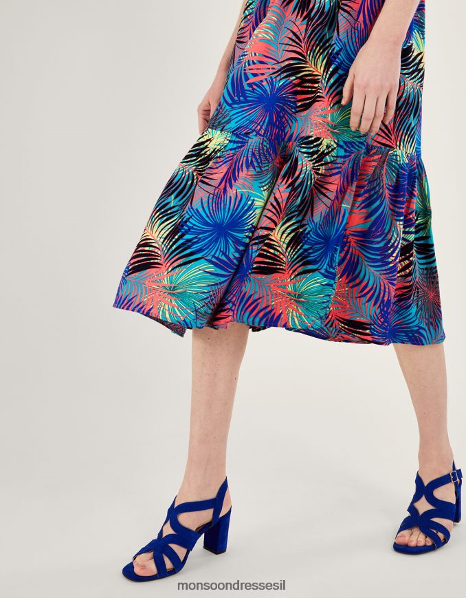 הַלבָּשָׁה Monsoon שמלה עם שרוול 3/4 מודפס בכף היד ב-lenzing ecovero כְּחוֹל נשים HTJ0TZ966