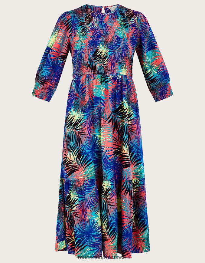 הַלבָּשָׁה Monsoon שמלה עם שרוול 3/4 מודפס בכף היד ב-lenzing ecovero כְּחוֹל נשים HTJ0TZ966