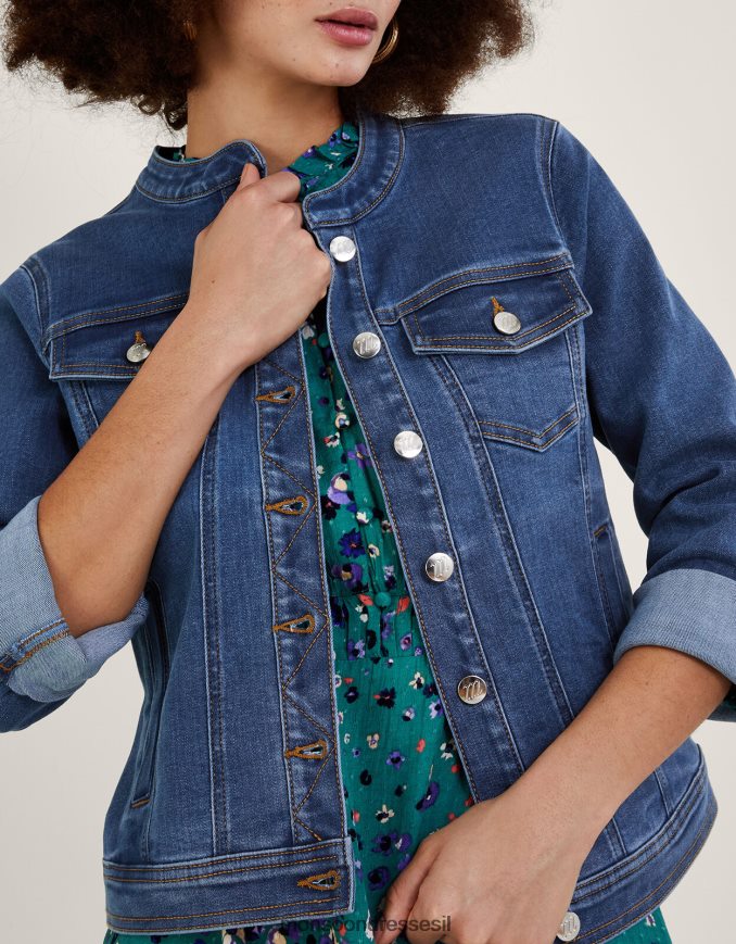 הַלבָּשָׁה Monsoon מעיל ג'ינס ללא צווארון Cassey עם כותנה בת קיימא כחול (כחול ג'ינס) נשים HTJ0TZ721