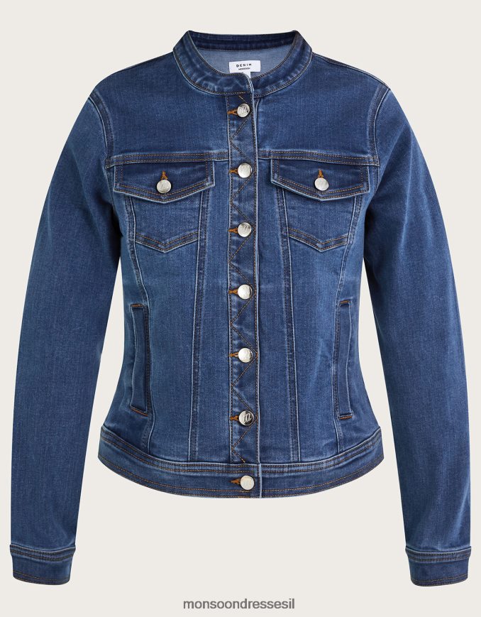 הַלבָּשָׁה Monsoon מעיל ג'ינס ללא צווארון Cassey עם כותנה בת קיימא כחול (כחול ג'ינס) נשים HTJ0TZ721