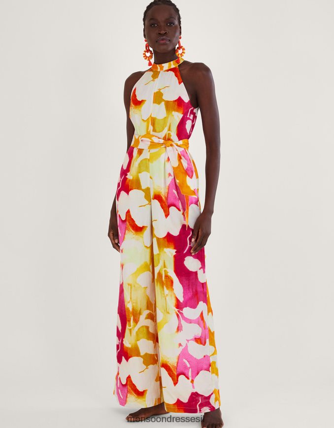 הַלבָּשָׁה Monsoon סרבל הדפס מופשט של Elaxi וָרוֹד נשים HTJ0TZ719