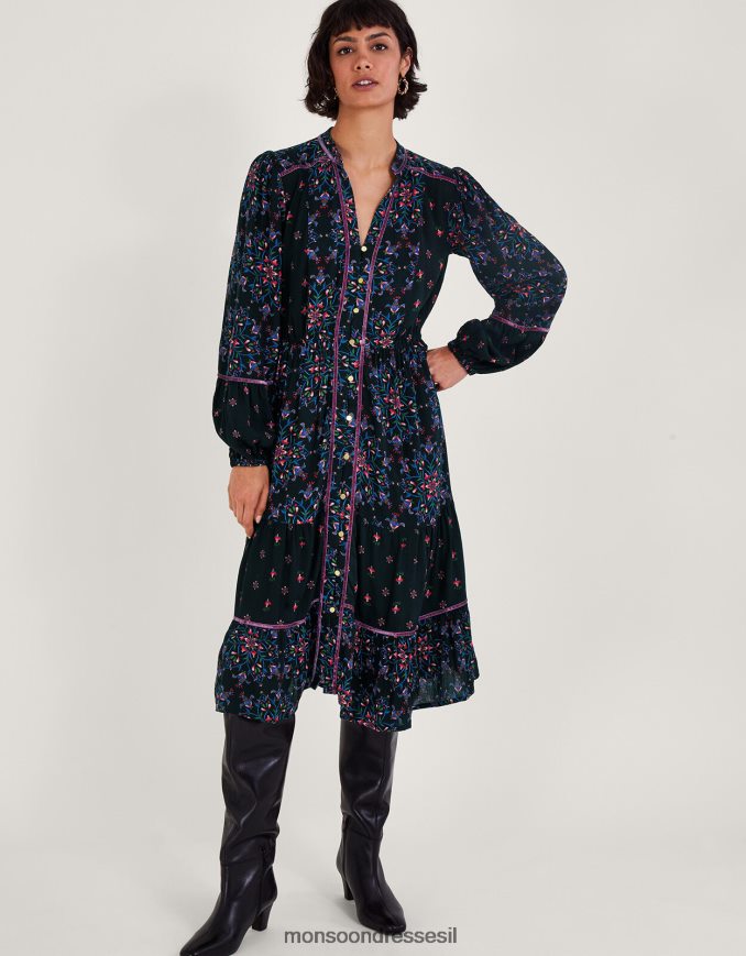 הַלבָּשָׁה Monsoon שמלת עיטור קטיפה שָׁחוֹר נשים HTJ0TZ1