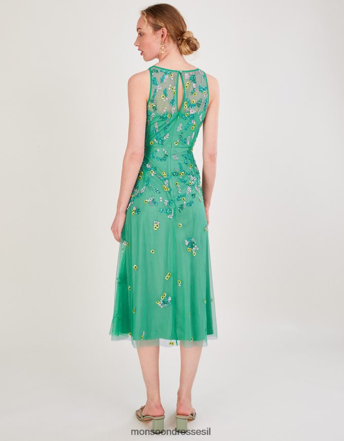 הַלבָּשָׁה Monsoon שמלת מידי מעוטרת אמנדה בפוליאסטר ממוחזר ירוק נשים HTJ0TZ1000