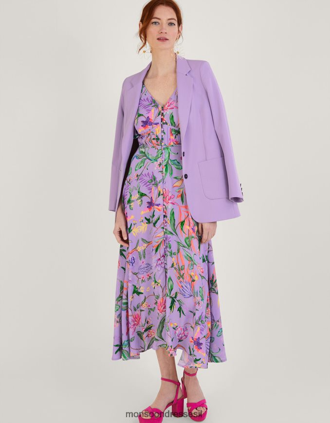 הַלבָּשָׁה Monsoon שמלת מידי בהדפס קליפסו בוויסקוזה בת קיימא סגול (לילך) נשים HTJ0TZ1001