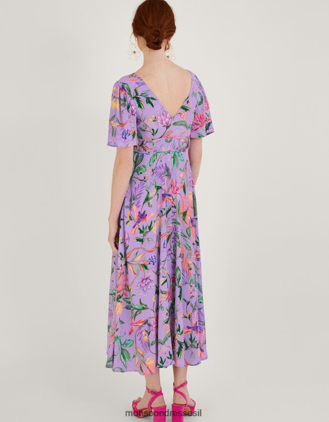 הַלבָּשָׁה Monsoon שמלת מידי בהדפס קליפסו בוויסקוזה בת קיימא סגול (לילך) נשים HTJ0TZ1001