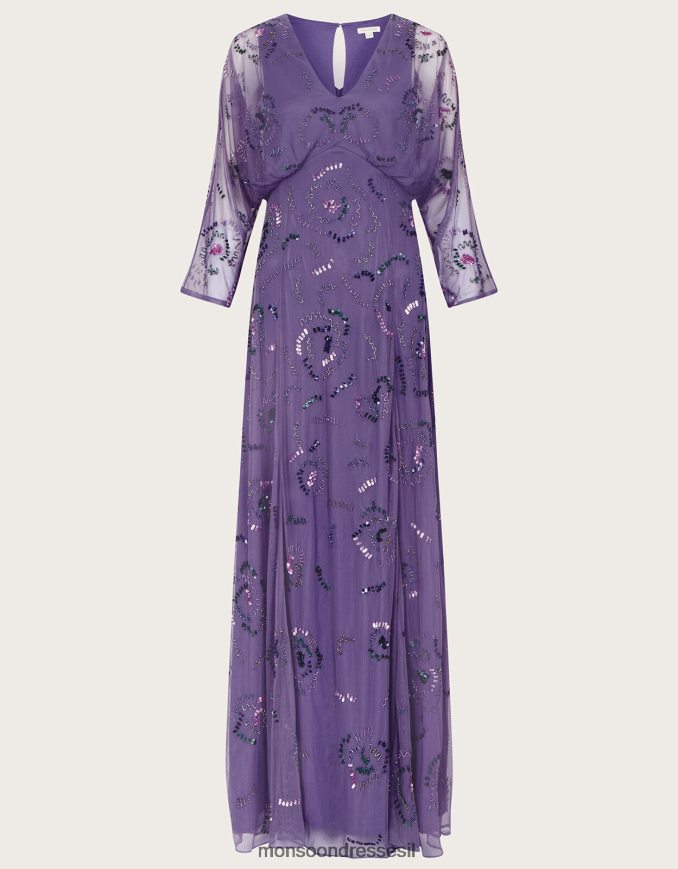 הַלבָּשָׁה Monsoon שמלת מקסי מעוטרת בפגי מפוליאסטר ממוחזר סָגוֹל נשים HTJ0TZ1002