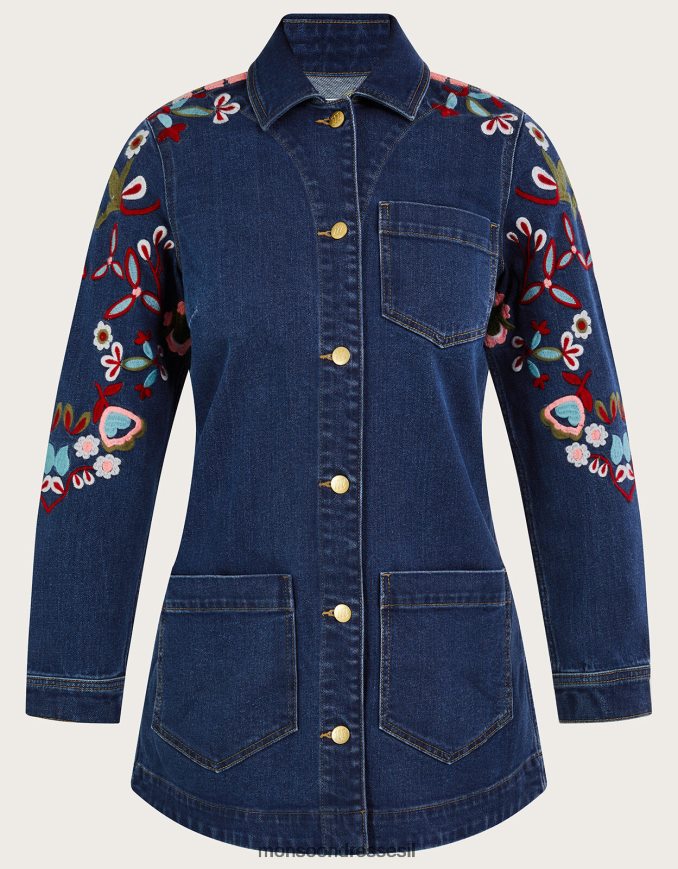 הַלבָּשָׁה Monsoon ז'קט ג'ינס ארוך רקום מינדי כחול (כחול ג'ינס) נשים HTJ0TZ1004
