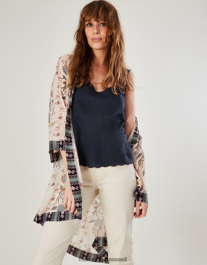 הַלבָּשָׁה Monsoon סקאלופ קמי רגיל בתערובת פשתן כחול (צי) נשים HTJ0TZ1006