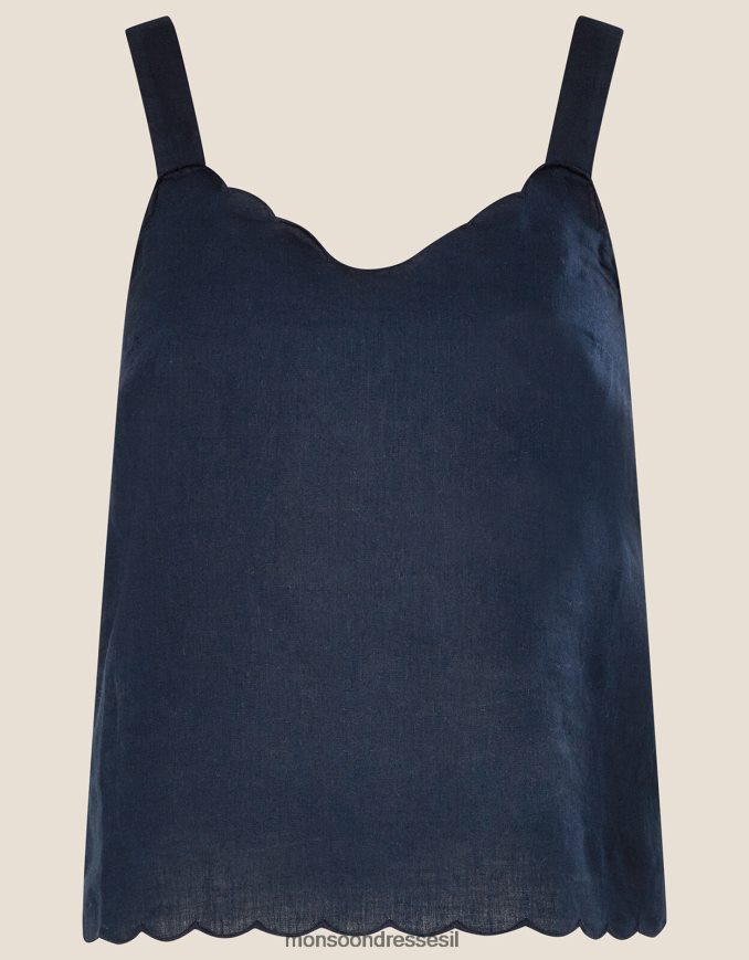 הַלבָּשָׁה Monsoon סקאלופ קמי רגיל בתערובת פשתן כחול (צי) נשים HTJ0TZ1006