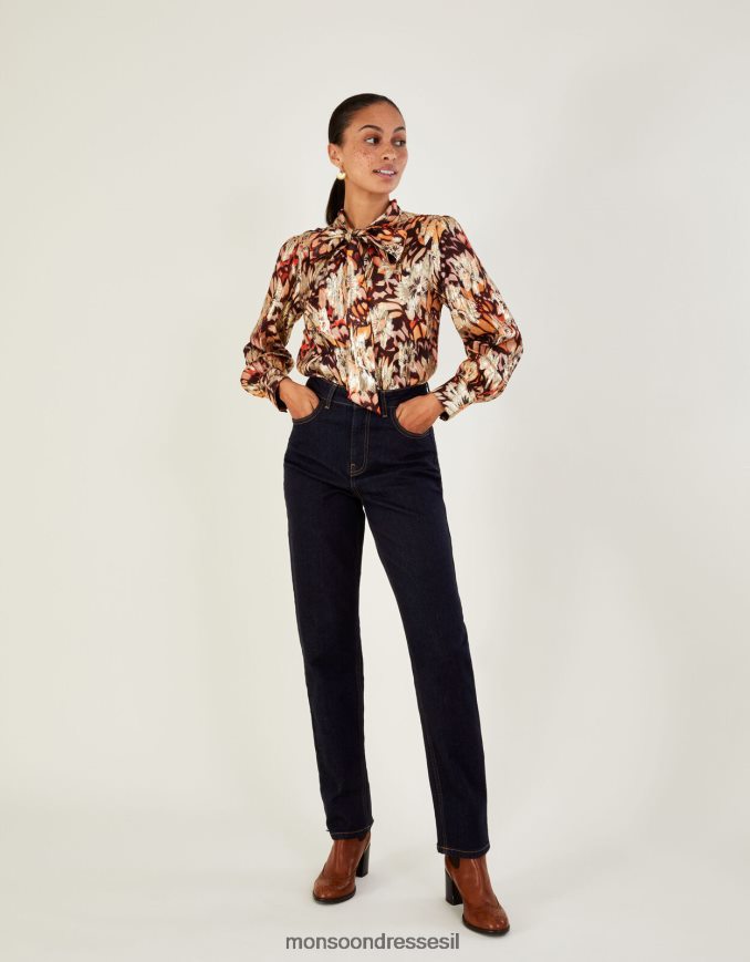 הַלבָּשָׁה Monsoon ג'ינס ג'ינס ישר בגזרה גבוהה עם כותנה בת קיימא כחול (אינדיגו) נשים HTJ0TZ1007