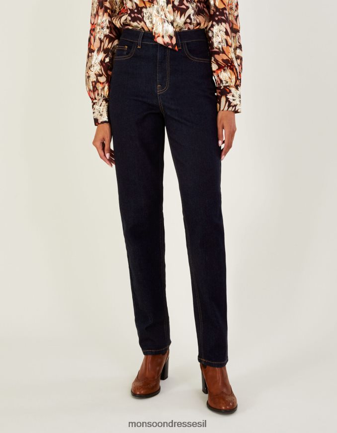הַלבָּשָׁה Monsoon ג'ינס ג'ינס ישר בגזרה גבוהה עם כותנה בת קיימא כחול (אינדיגו) נשים HTJ0TZ1007