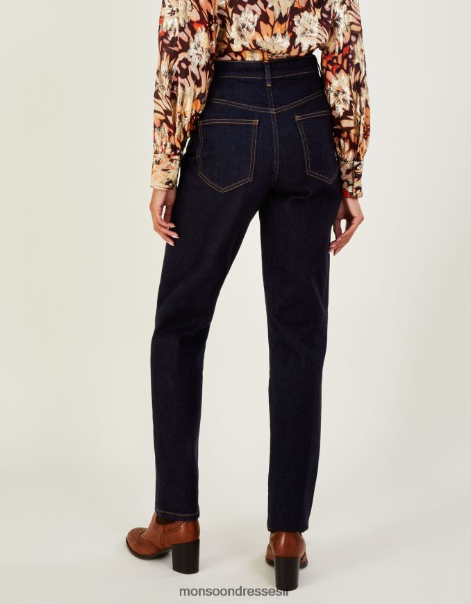 הַלבָּשָׁה Monsoon ג'ינס ג'ינס ישר בגזרה גבוהה עם כותנה בת קיימא כחול (אינדיגו) נשים HTJ0TZ1007