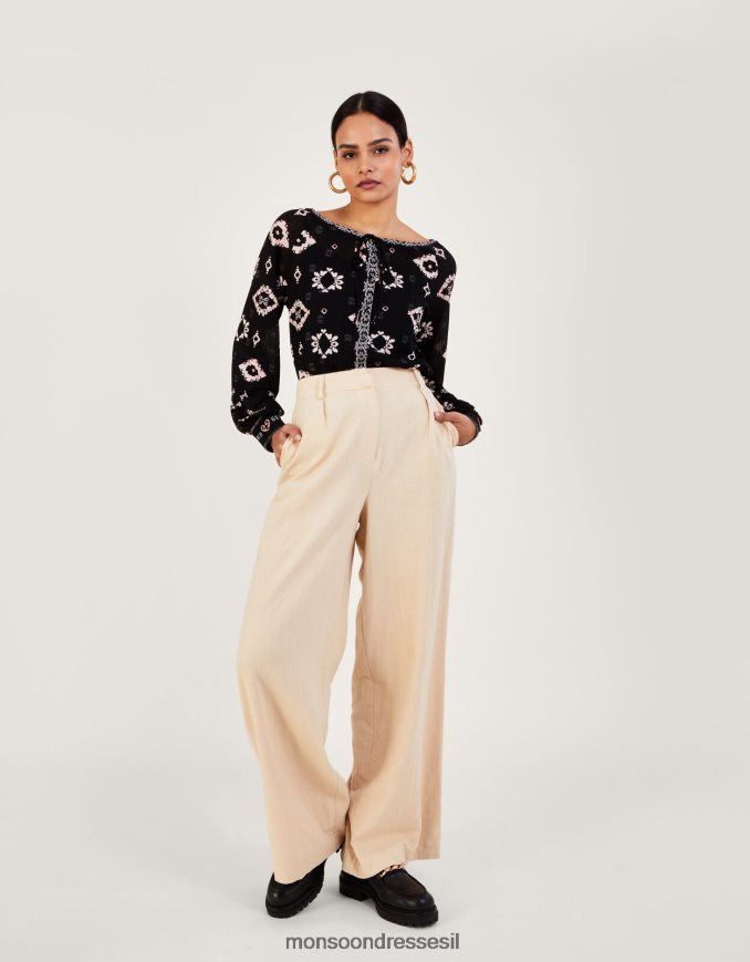 הַלבָּשָׁה Monsoon חלק עליון ג'רסי גיאומטרי עם פוליאסטר ממוחזר שָׁחוֹר נשים HTJ0TZ1008