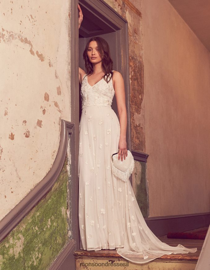 הַלבָּשָׁה Monsoon שמלת כלה פרחונית עם חרוזים של קייט שֶׁנהָב נשים HTJ0TZ1010