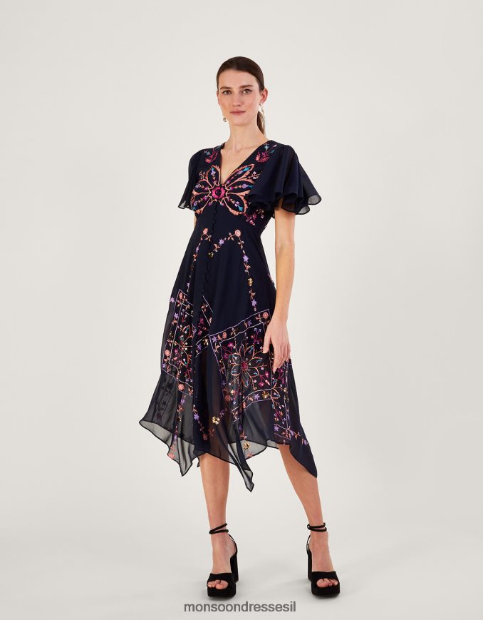 הַלבָּשָׁה Monsoon שמלה רקומה בריטני בפוליאסטר ממוחזר כחול (צי) נשים HTJ0TZ1011