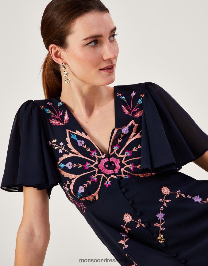 הַלבָּשָׁה Monsoon שמלה רקומה בריטני בפוליאסטר ממוחזר כחול (צי) נשים HTJ0TZ1011