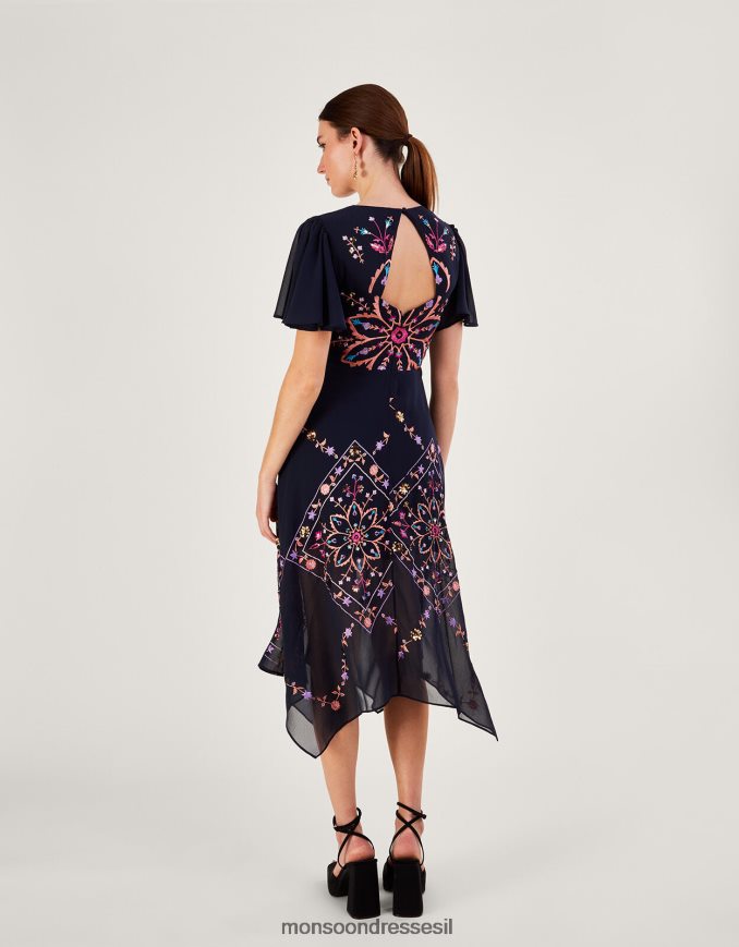 הַלבָּשָׁה Monsoon שמלה רקומה בריטני בפוליאסטר ממוחזר כחול (צי) נשים HTJ0TZ1011