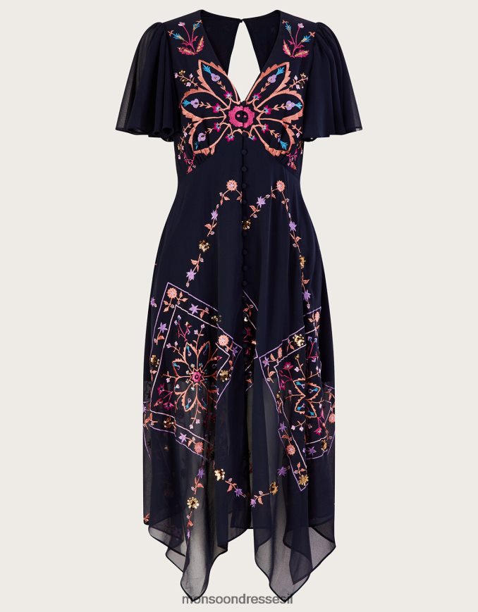 הַלבָּשָׁה Monsoon שמלה רקומה בריטני בפוליאסטר ממוחזר כחול (צי) נשים HTJ0TZ1011