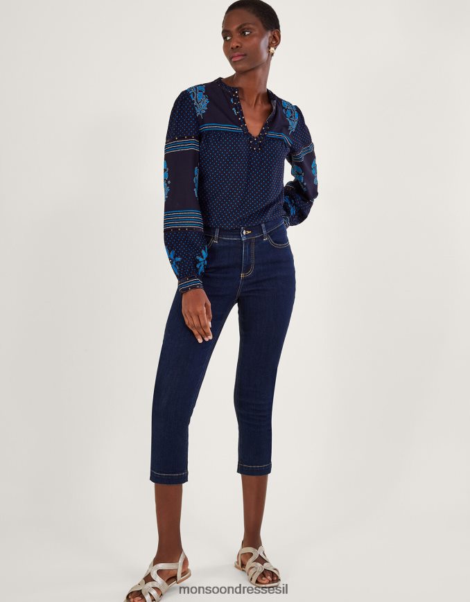 הַלבָּשָׁה Monsoon חלק עליון עם הדפס מעוטר עלי כותרת כְּחוֹל נשים HTJ0TZ1012