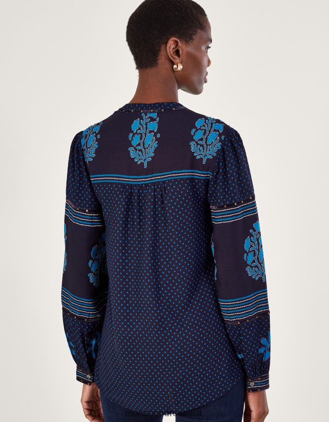 הַלבָּשָׁה Monsoon חלק עליון עם הדפס מעוטר עלי כותרת כְּחוֹל נשים HTJ0TZ1012