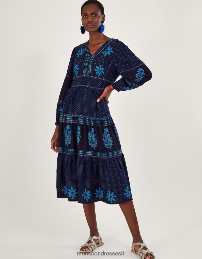 הַלבָּשָׁה Monsoon שמלת מקסי בהדפס עיטור עיטור כְּחוֹל נשים HTJ0TZ1017