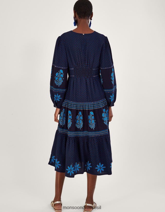 הַלבָּשָׁה Monsoon שמלת מקסי בהדפס עיטור עיטור כְּחוֹל נשים HTJ0TZ1017