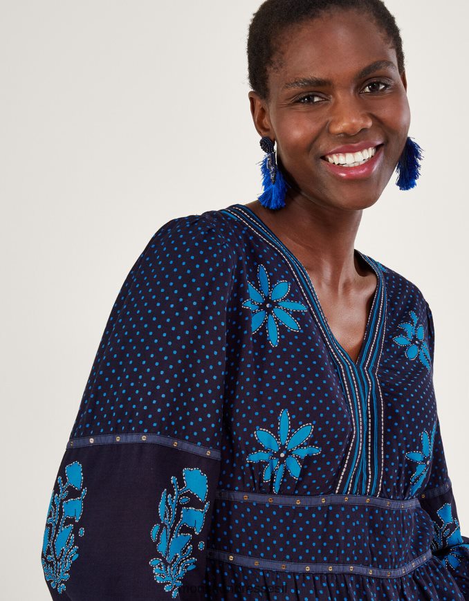 הַלבָּשָׁה Monsoon שמלת מקסי בהדפס עיטור עיטור כְּחוֹל נשים HTJ0TZ1017