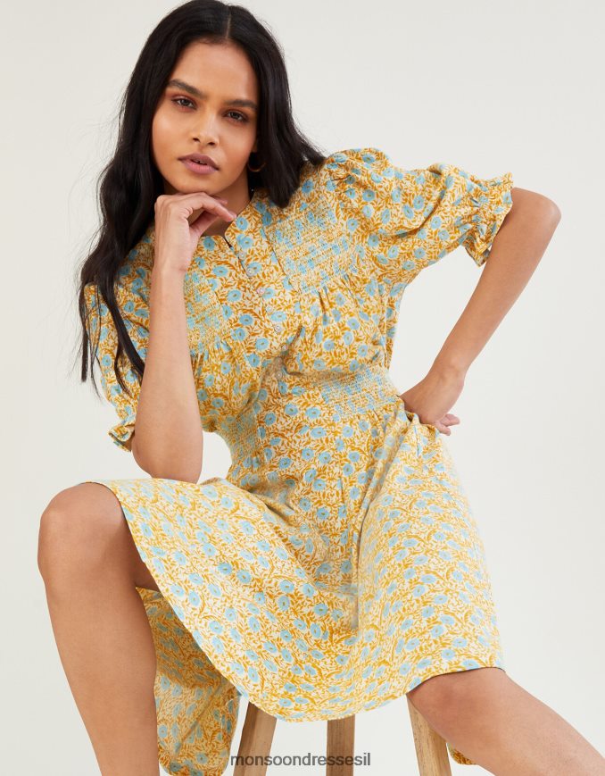 הַלבָּשָׁה Monsoon שמלה פרחונית דפוקה צהוב (אוקרה) נשים HTJ0TZ1018