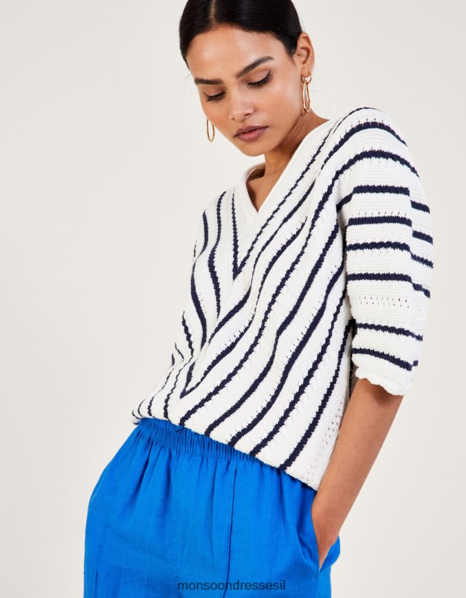 הַלבָּשָׁה Monsoon מגשר פסים במרקם שברון מכותנה בת קיימא כחול (צי) נשים HTJ0TZ1022