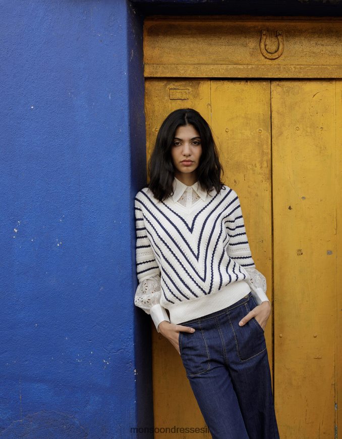 הַלבָּשָׁה Monsoon מגשר פסים במרקם שברון מכותנה בת קיימא כחול (צי) נשים HTJ0TZ1022