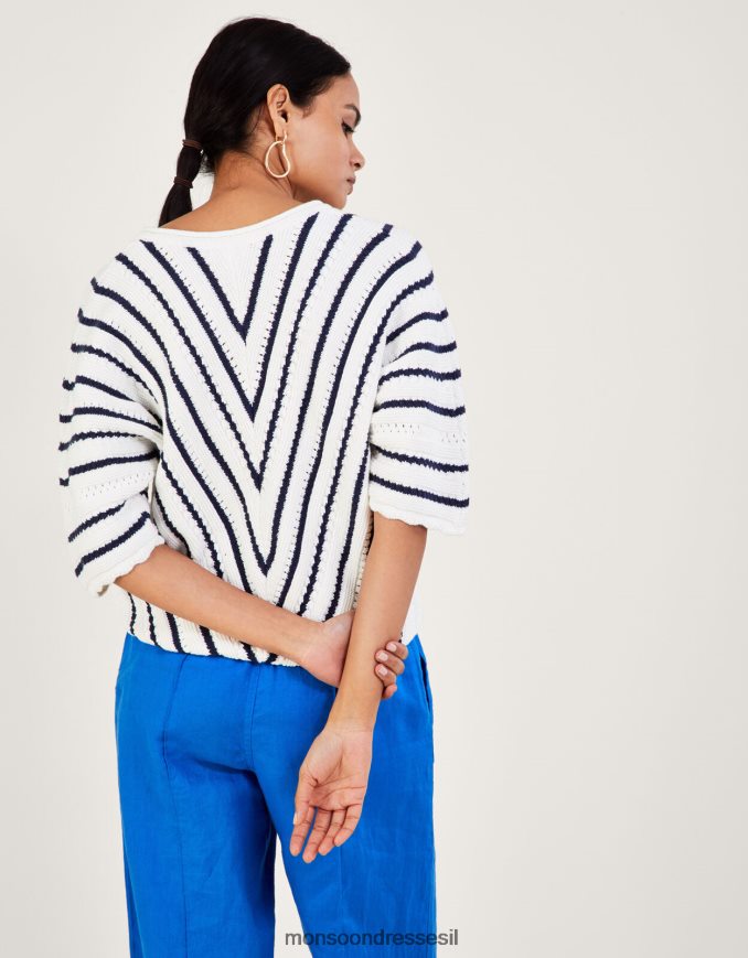 הַלבָּשָׁה Monsoon מגשר פסים במרקם שברון מכותנה בת קיימא כחול (צי) נשים HTJ0TZ1022