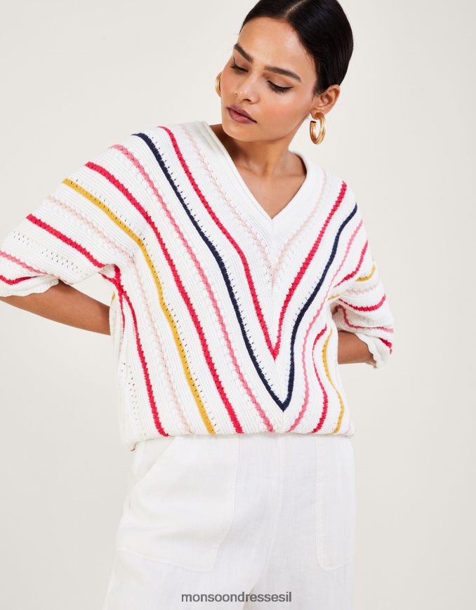 הַלבָּשָׁה Monsoon מגשר פסים במרקם שברון מכותנה בת קיימא שֶׁנהָב נשים HTJ0TZ1023