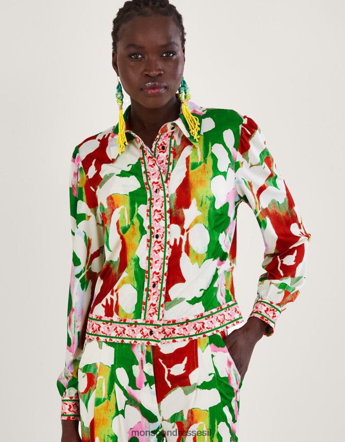 הַלבָּשָׁה Monsoon ז'קט ג'רסי פרחוני הולדן עם פוליאסטר ממוחזר ירוק נשים HTJ0TZ1026