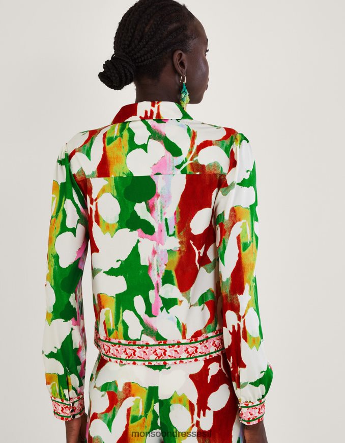 הַלבָּשָׁה Monsoon ז'קט ג'רסי פרחוני הולדן עם פוליאסטר ממוחזר ירוק נשים HTJ0TZ1026