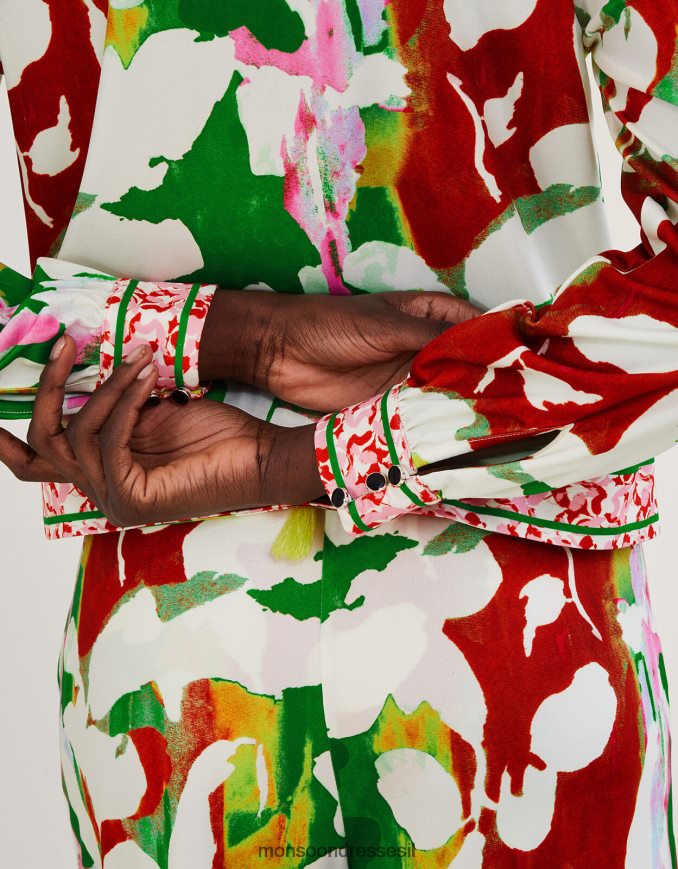 הַלבָּשָׁה Monsoon ז'קט ג'רסי פרחוני הולדן עם פוליאסטר ממוחזר ירוק נשים HTJ0TZ1026