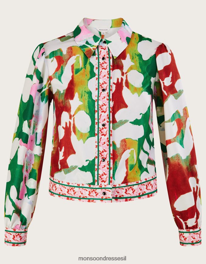 הַלבָּשָׁה Monsoon ז'קט ג'רסי פרחוני הולדן עם פוליאסטר ממוחזר ירוק נשים HTJ0TZ1026