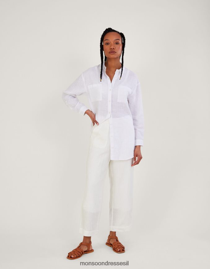 הַלבָּשָׁה Monsoon מכנסי פשתן נשלפים לבן נשים HTJ0TZ1027