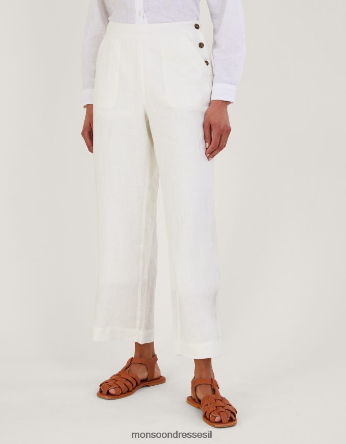 הַלבָּשָׁה Monsoon מכנסי פשתן נשלפים לבן נשים HTJ0TZ1027