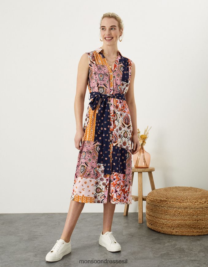 הַלבָּשָׁה Monsoon כפתור הדפסת טלאים דרך השמלה רַב נשים HTJ0TZ1031