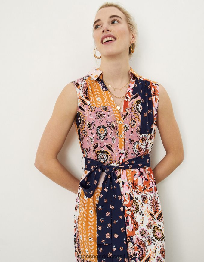 הַלבָּשָׁה Monsoon כפתור הדפסת טלאים דרך השמלה רַב נשים HTJ0TZ1031