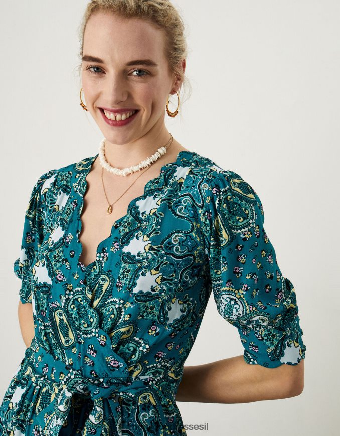 הַלבָּשָׁה Monsoon סרבל בהדפס סקאלופ ירוק כחלחל נשים HTJ0TZ1034