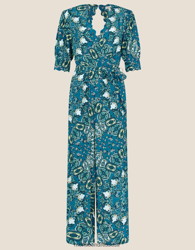 הַלבָּשָׁה Monsoon סרבל בהדפס סקאלופ ירוק כחלחל נשים HTJ0TZ1034