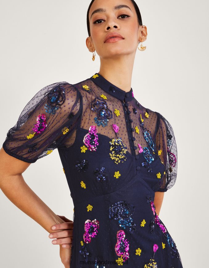 הַלבָּשָׁה Monsoon שמלת מידי מעוטרת נטליה כחול (צי) נשים HTJ0TZ1039